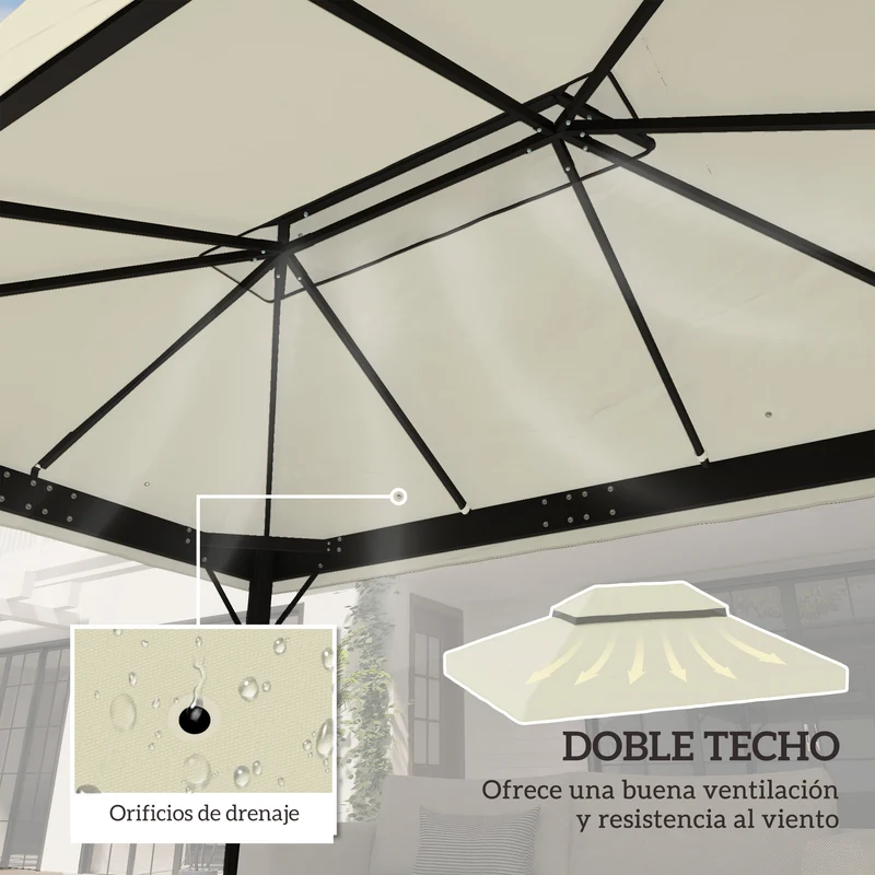 Outsunny Techo de Repuesto para Cenador 4x3 m Cubierta de Repuesto con Techo Doble con Mosquitera Protección UV 30+ Toldo de Recambio para Pabellón Gazebo Crema
