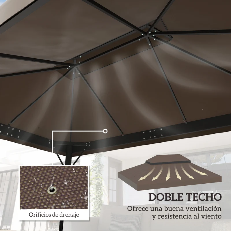 Outsunny Techo de Repuesto para Cenador 4x3 m Cubierta de Repuesto con Techo Doble con Mosquitera Protección UV 30+ Toldo de Recambio para Pabellón Gazebo Café