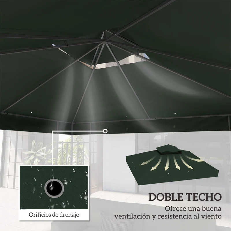 Outsunny Techo de Repuesto para Cenador 3x3 m Cubierta de Repuesto 370g/㎡ con Techo Doble con Mosquitera Protección UV 30+ Toldo de Recambio para Pabellón Gazebo Verde