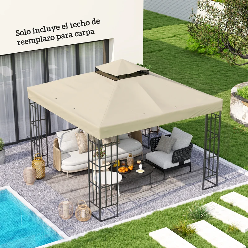 Outsunny Techo de Repuesto para Cenador 3x3 m Cubierta de Repuesto 370g/㎡ con Techo Doble con Mosquitera Protección UV 30+ Toldo de Recambio para Pabellón Gazebo Crema