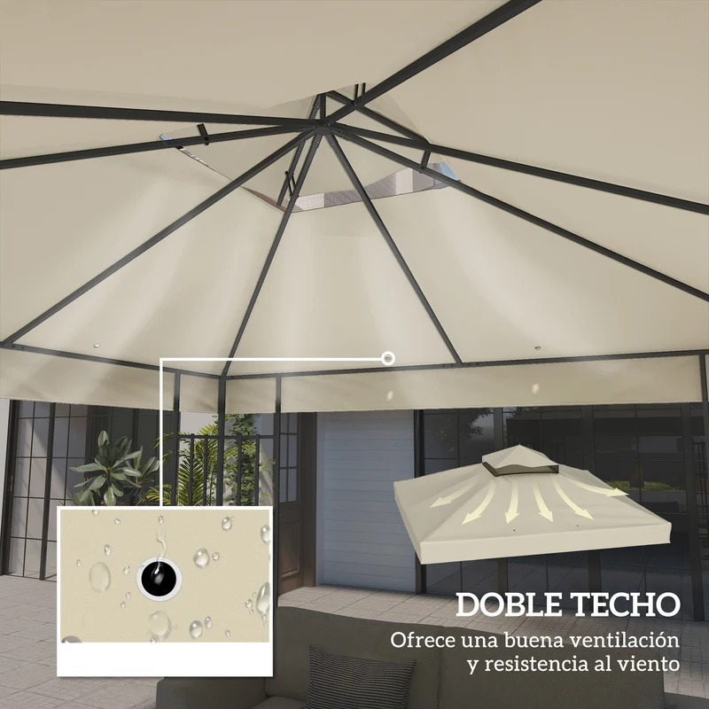 Outsunny Techo de Repuesto para Cenador 3x3 m Cubierta de Repuesto 370g/㎡ con Techo Doble con Mosquitera Protección UV 30+ Toldo de Recambio para Pabellón Gazebo Crema