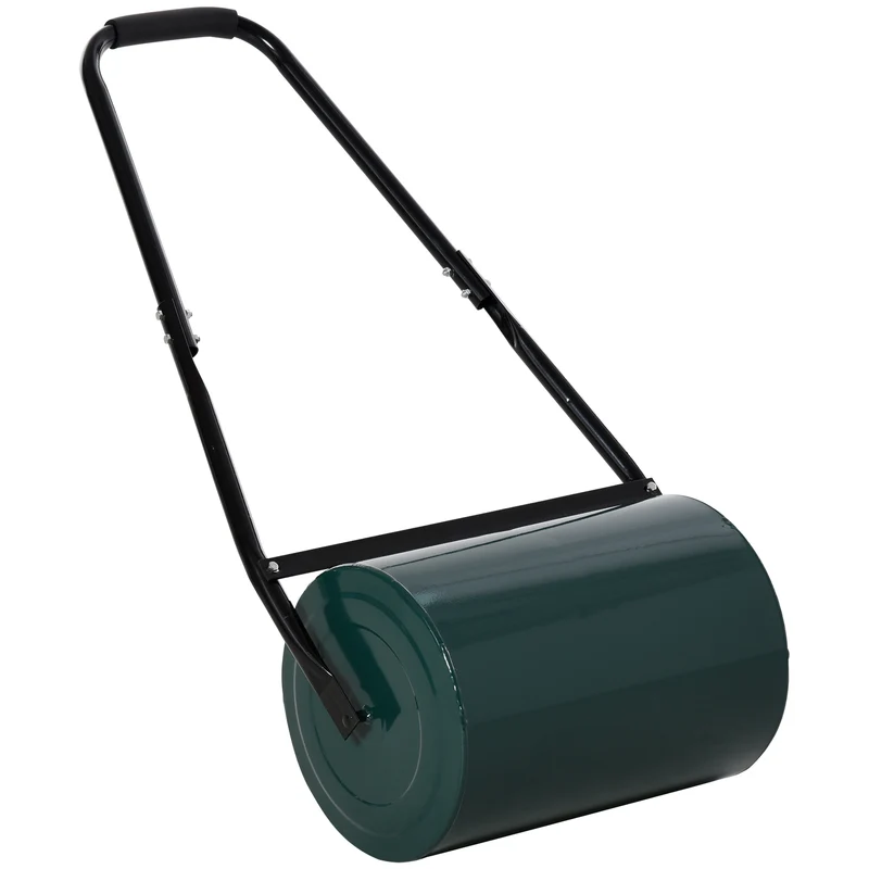 Outsunny Rodillo para Césped Ancho 50cm Ø30cm Rodillo de Césped de 30L Relleno de Arena o Agua con Mango en U para Jardín Granja Verde Oscuro