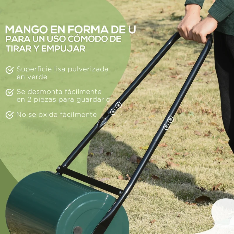 Outsunny Rodillo para Césped Ancho 50cm Ø30cm Rodillo de Césped de 30L Relleno de Arena o Agua con Mango en U para Jardín Granja Verde Oscuro