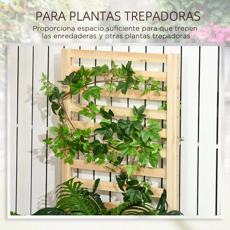 Outsunny Jardinera Exterior Grande de Madera Jardinera con Celosía para Plantas Trepadoras y 2 Cajas de Cultivo para Patio Terraza Balcón 230x60x110 cm Natural