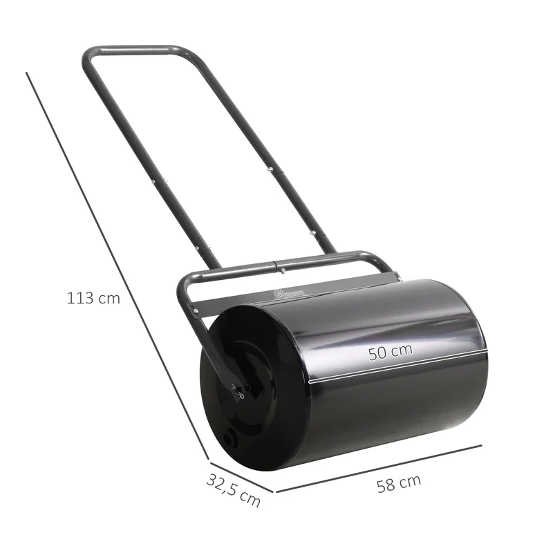 Outsunny Rodillo para Césped Ancho 58cm Ø32cm Rodillo de Césped de 38L Relleno de Arena o Agua con Mango en U para Jardín Granja Negro
