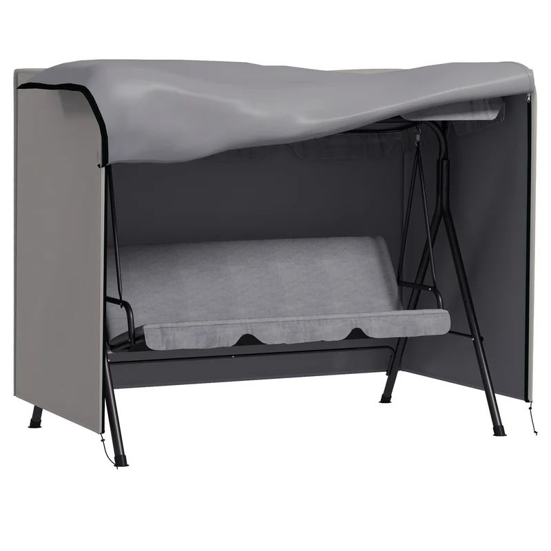 Outsunny Funda Balancín Jardín Funda Columpio Jardín Exterior Cubierta de Columpio con 2 Cremalleras Impermeable 205x124x164 cm Gris Claro