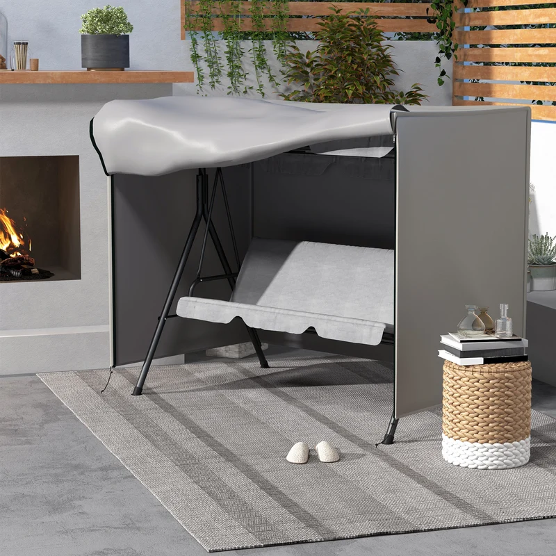 Outsunny Funda Balancín Jardín Funda Columpio Jardín Exterior Cubierta de Columpio con 2 Cremalleras Impermeable 205x124x164 cm Gris Claro