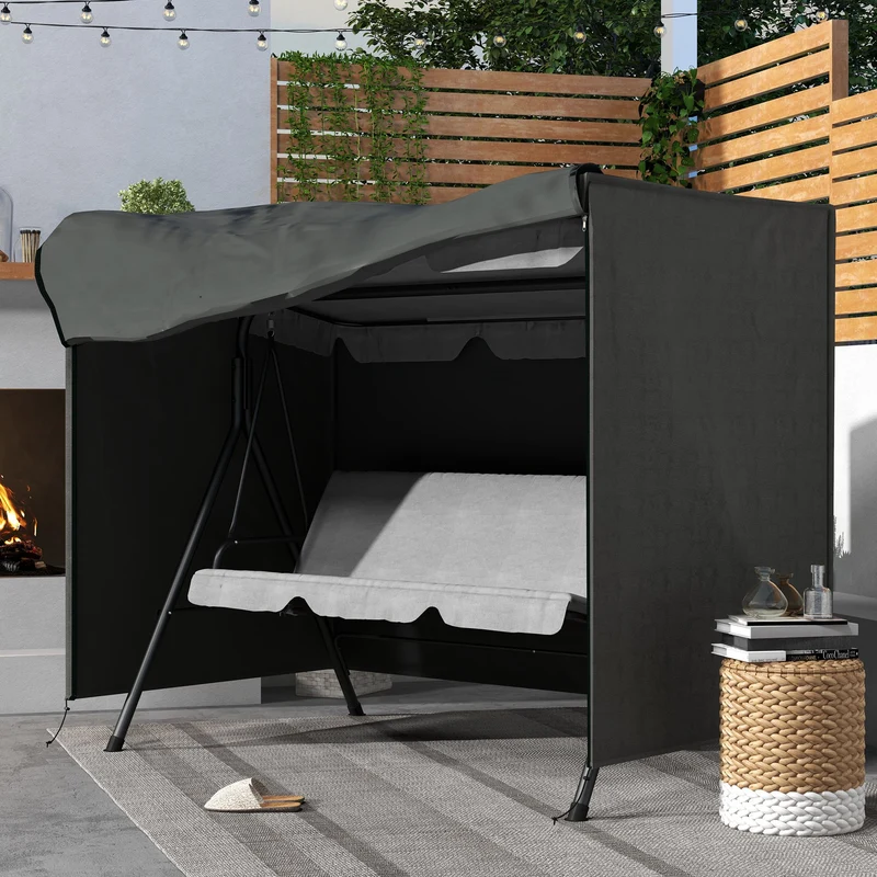 Outsunny Funda Balancín Jardín Funda Columpio Jardín Exterior Cubierta de Columpio con 2 Cremalleras Impermeable 205x124x164 cm Gris Oscuro