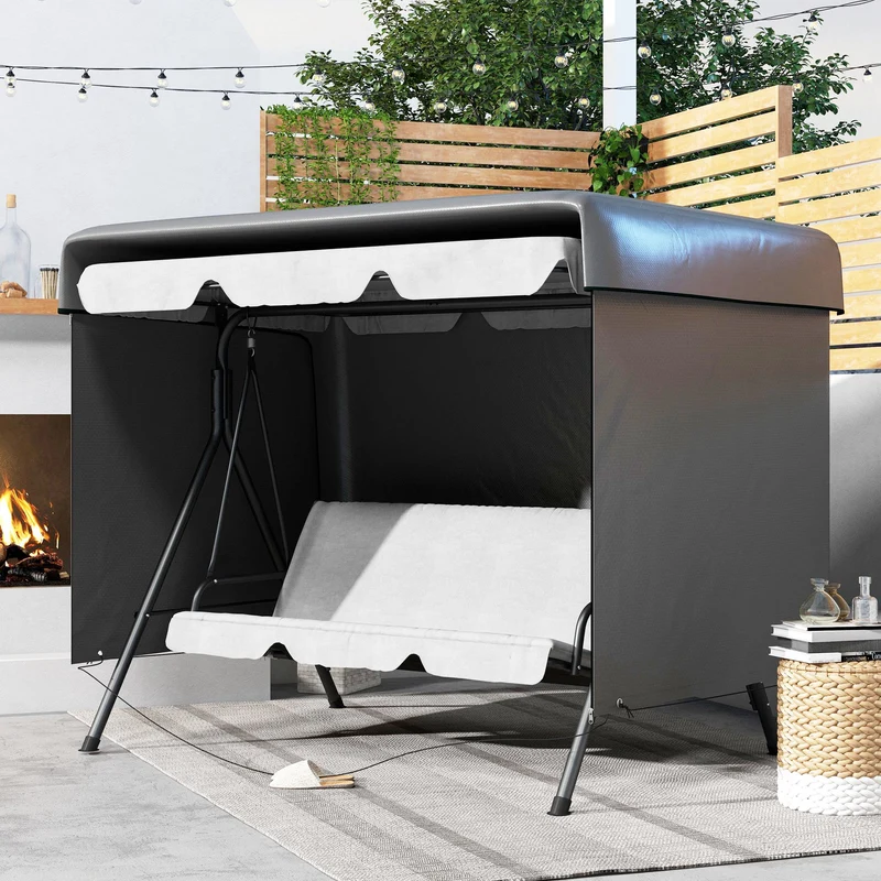 Outsunny Funda Balancín Jardín Funda Columpio Jardín Exterior Cubierta de Columpio con Cremallera Impermeable 215x155x150 cm Gris Oscuro