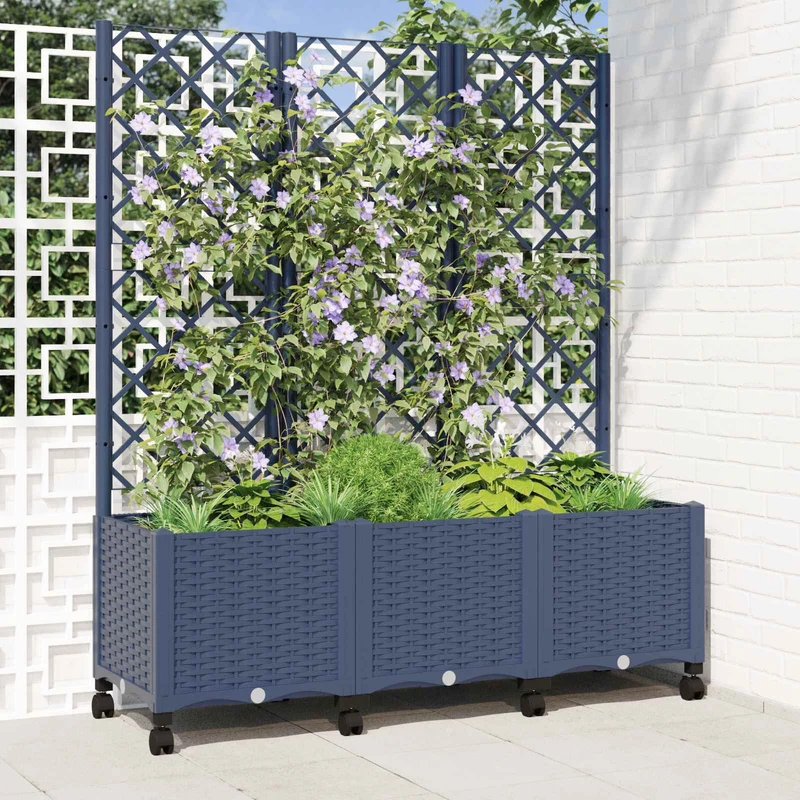 Jardinera Con Enrejado Y Ruedas Gris Azulado 120 X 40 X 146 Cm