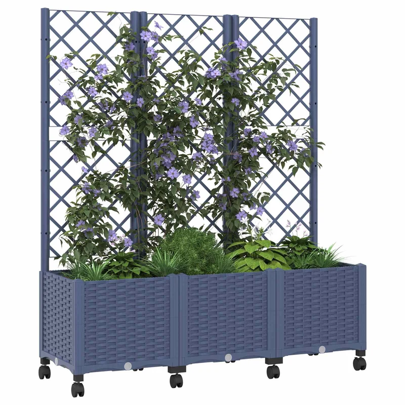 Jardinera Con Enrejado Y Ruedas Gris Azulado 120 X 40 X 146 Cm