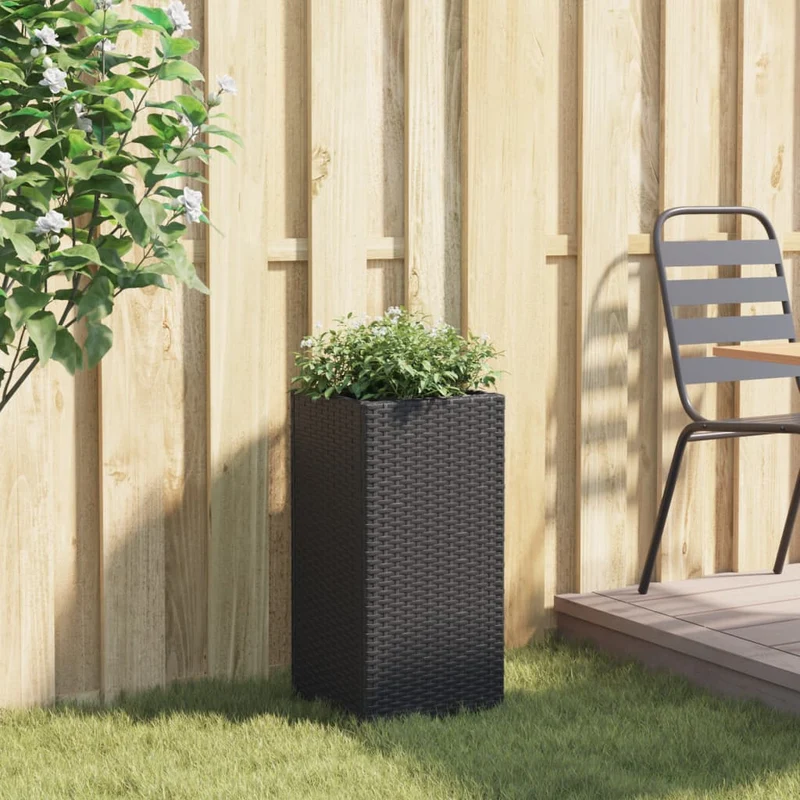 Jardinera De Ratán Sintético Negra 30x30x60 Cm