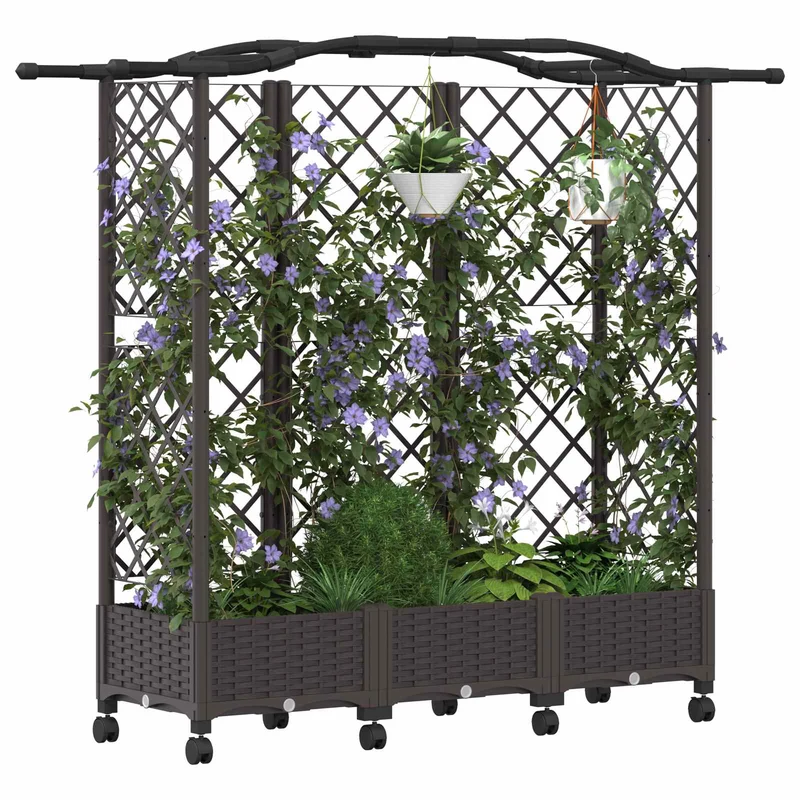 Cama Elevada Con Trellis Y Techo Marrón 163 X 40 X 129 Cm Pp