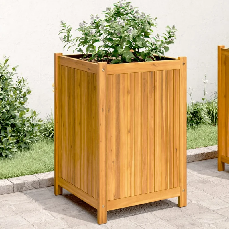 Jardinera Con Forro Madera Maciza De Acacia 50x50x75 Cm