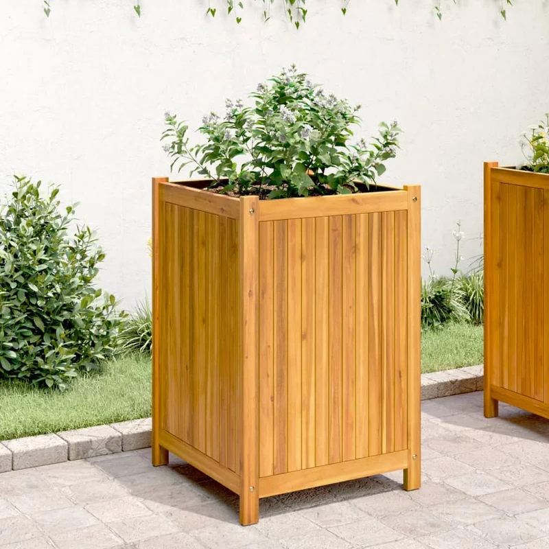 Jardinera Con Forro Madera Maciza De Acacia 50x50x75 Cm