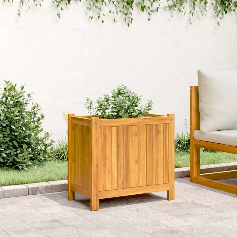 Jardinera Con Forro Madera Maciza De Acacia 54x31x50 Cm