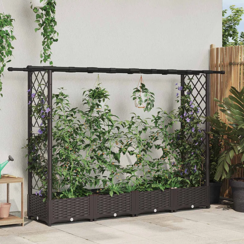 Cama Elevada Con Trellis Y Techo Marrón 203 X 40 X 121 Cm Pp