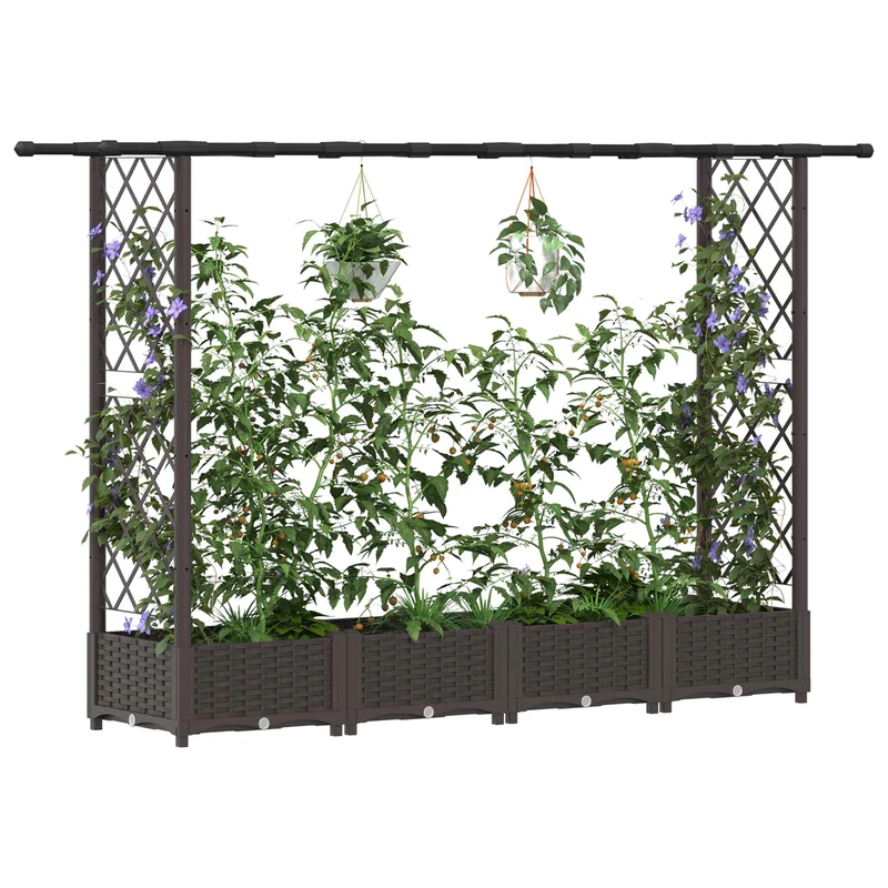 Cama Elevada Con Trellis Y Techo Marrón 203 X 40 X 121 Cm Pp