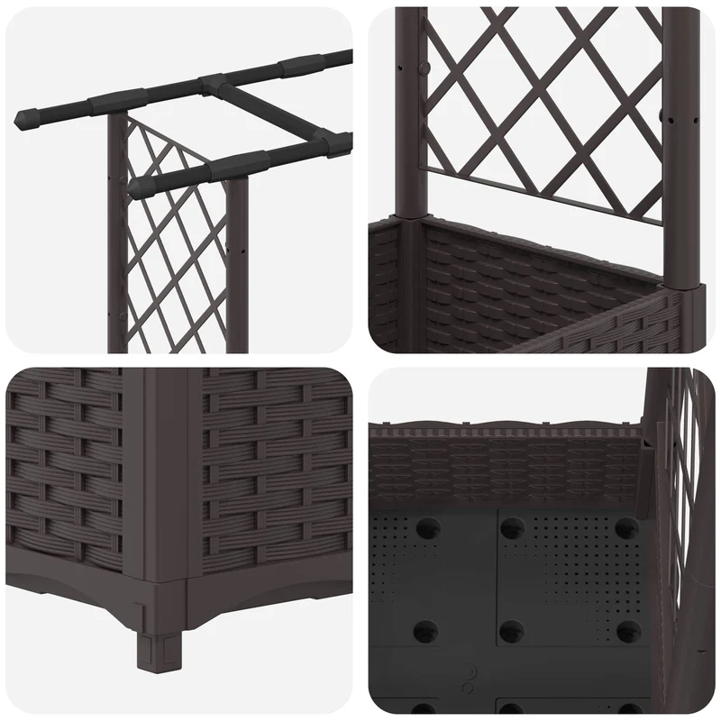 Cama Elevada Con Trellis Y Techo Marrón 203 X 40 X 121 Cm Pp