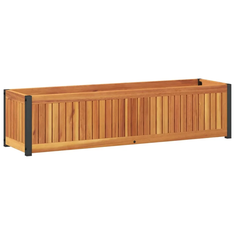 Jardinera De Madera Maciza De Acacia Y Acero 110x30x27,5 Cm