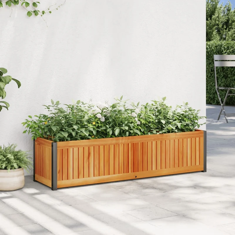 Jardinera De Madera Maciza De Acacia Y Acero 110x30x27,5 Cm