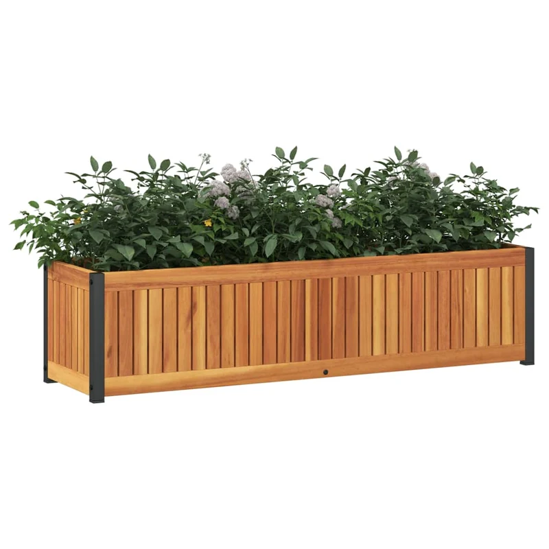 Jardinera De Madera Maciza De Acacia Y Acero 110x30x27,5 Cm