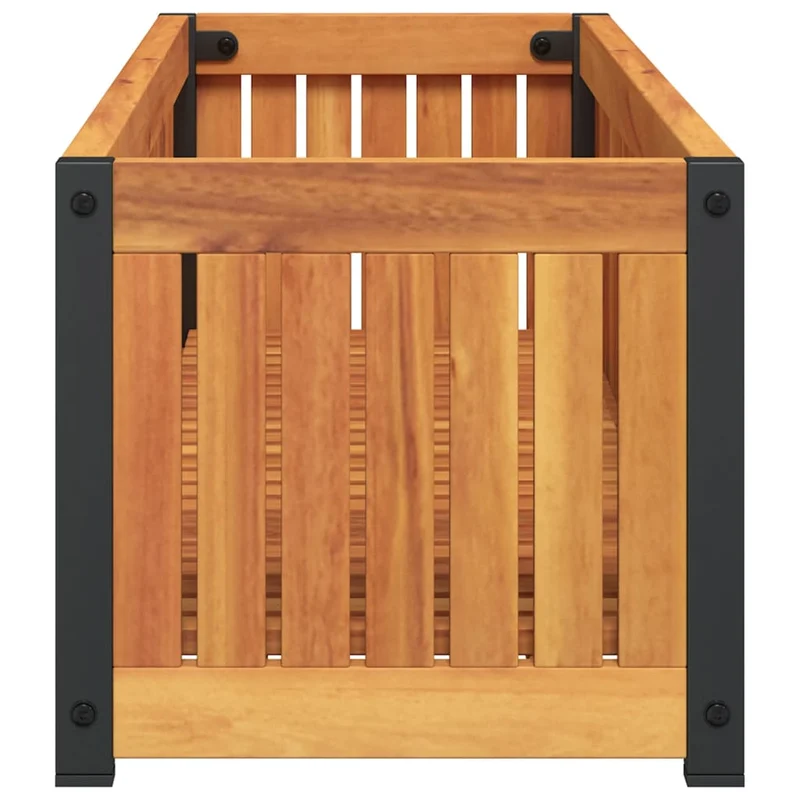 Jardinera De Madera Maciza De Acacia Y Acero 110x30x27,5 Cm