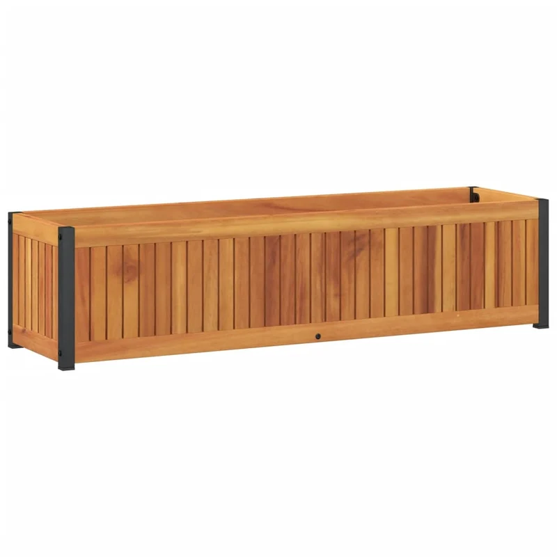 Jardinera De Madera Maciza De Acacia Y Acero 110x30x27,5 Cm