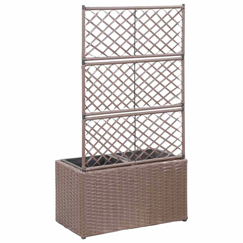 Enrejado Y Arriate 2 Macetas Ratán Sintético Marrón 58x30x107cm