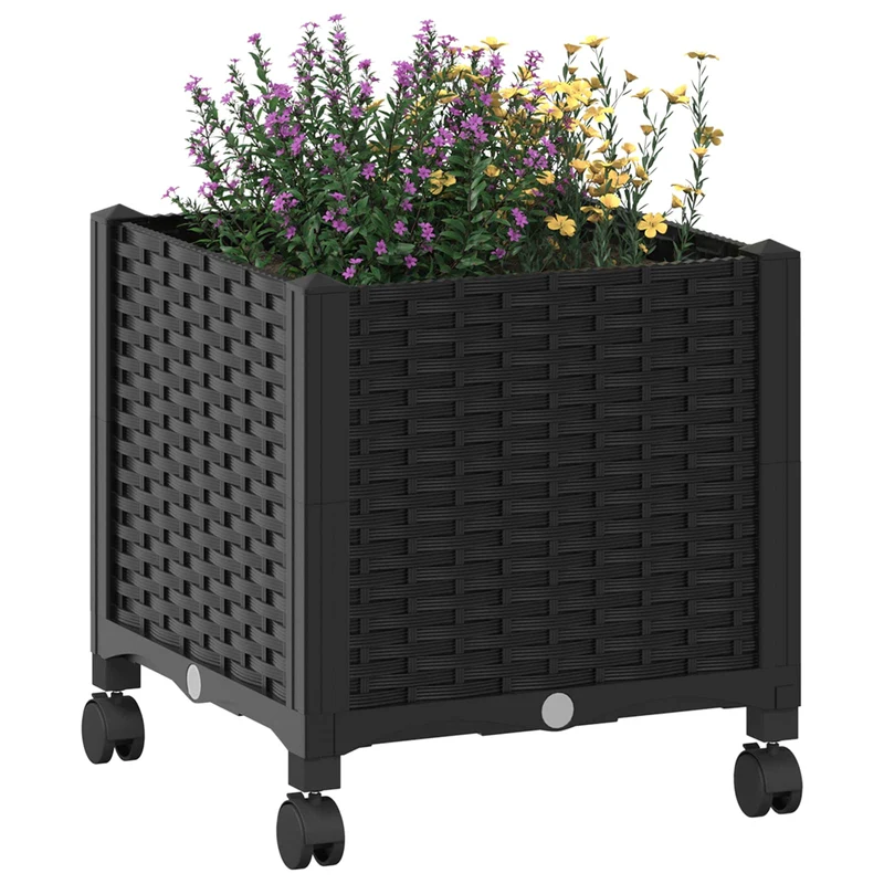 Macetero De Jardín Con Ruedas Negro 40 X 40 X 44 Cm Pp