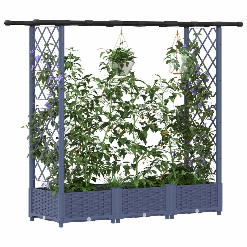 Cama Elevada Con Trellis Y Techo Gris 164 X 40 X 121 Cm Pp