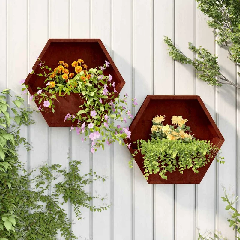 Jardineras De Pared 2 Uds Acero Corten Oxidado 46x10x40 Cm