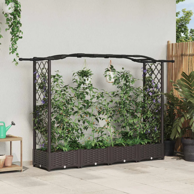 Cama Elevada Con Trellis Y Techo Marrón 207 X 40 X 123 Cm Pp