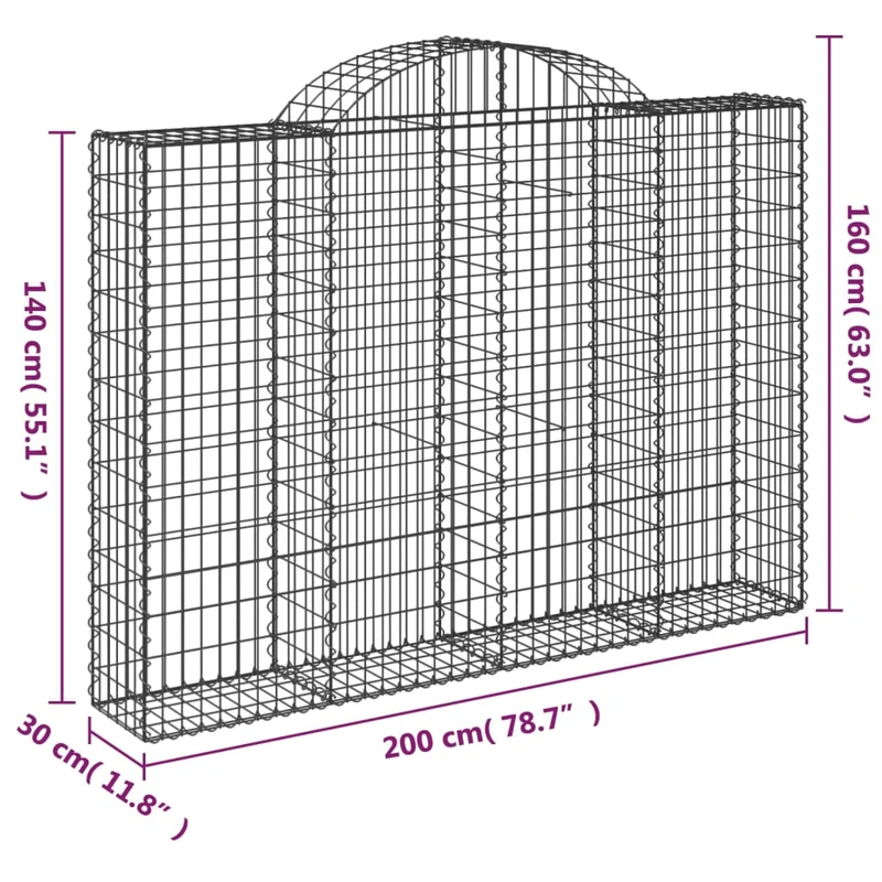 Cestas Gaviones 5 Uds Forma De Arco Hierro 200x30x140/160 Cm