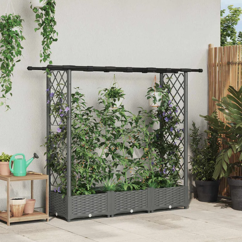Cama Elevada Con Trellis Y Techo Gris Claro 164 X 40 X 121 Cm