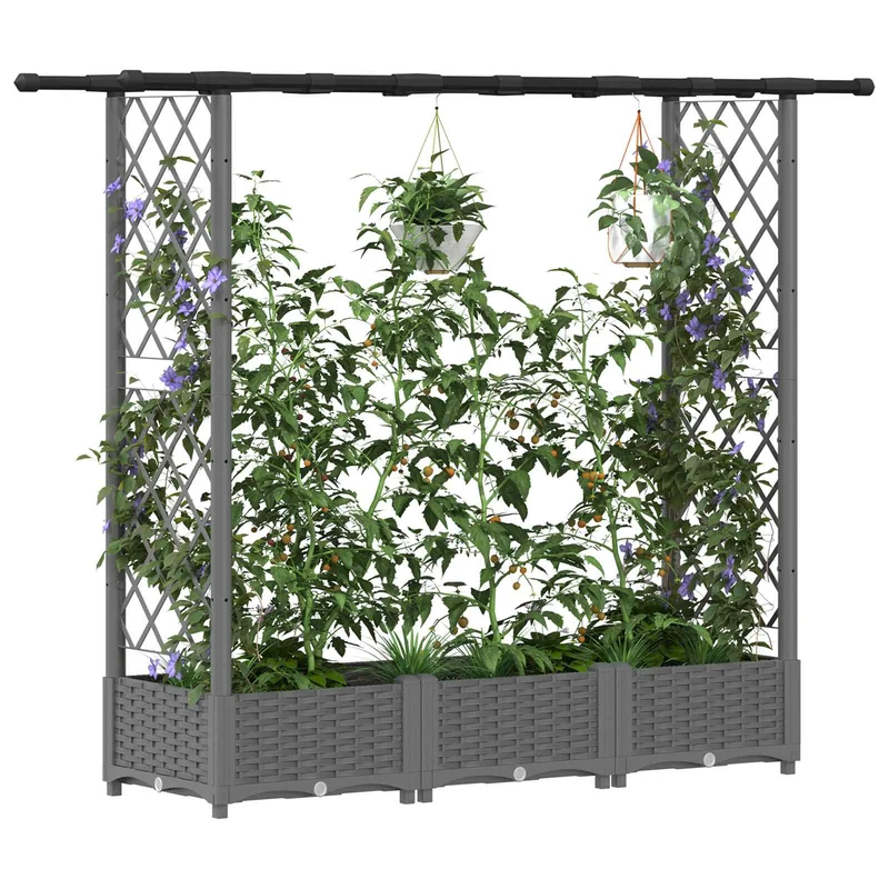 Cama Elevada Con Trellis Y Techo Gris Claro 164 X 40 X 121 Cm