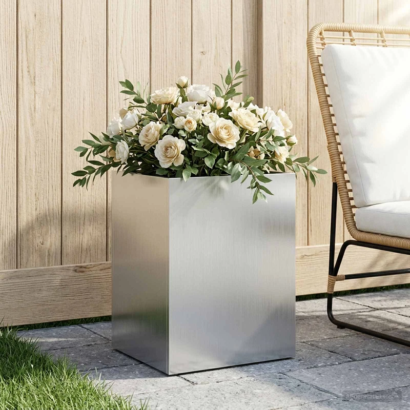 Macetero De Jardín Plateado 40 X 30 X 50 Cm Acero Galvanizado