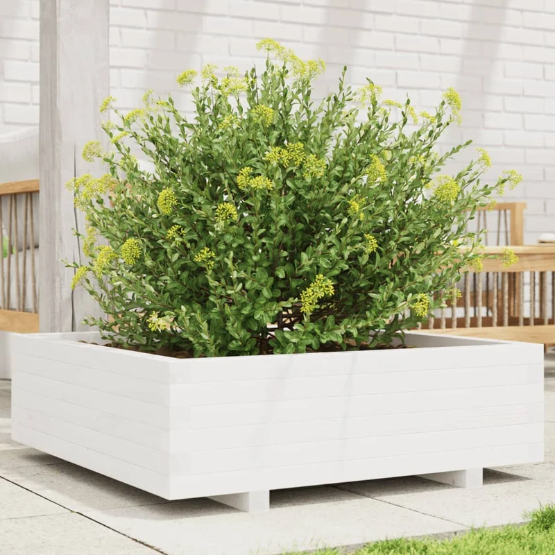 Jardinera De Madera Maciza De Pino Blanca 80x80x26,5 Cm