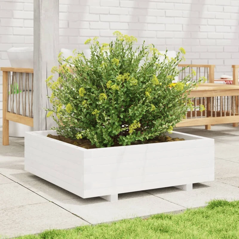 Jardinera De Madera Maciza De Pino Blanca 80x80x26,5 Cm