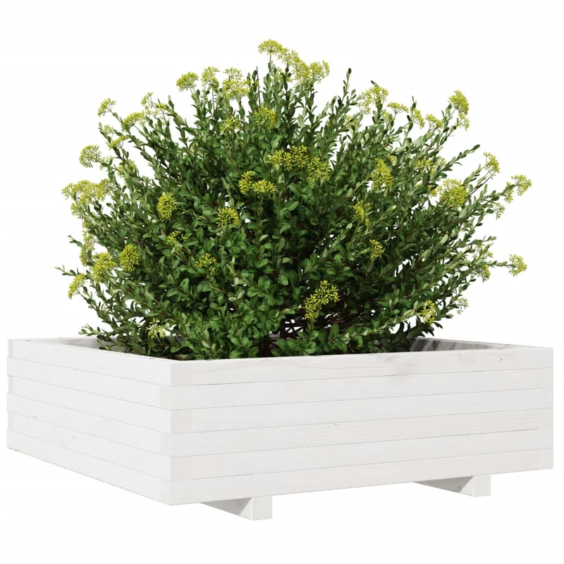 Jardinera De Madera Maciza De Pino Blanca 80x80x26,5 Cm