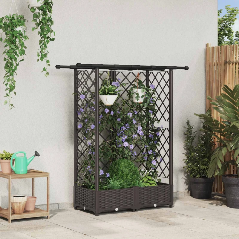 Cama Elevada Con Trellis Y Techo Marrón 124 X 40 X 121 Cm Pp