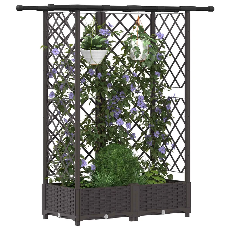 Cama Elevada Con Trellis Y Techo Marrón 124 X 40 X 121 Cm Pp