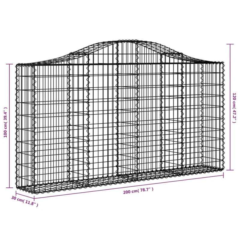 Cestas De Gaviones 2 Uds Forma De Arco Hierro 200x30x100/120 Cm