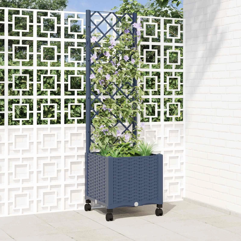 Jardinera Con Enrejado Y Ruedas Gris Azulado 40 X 40 X 146 Cm
