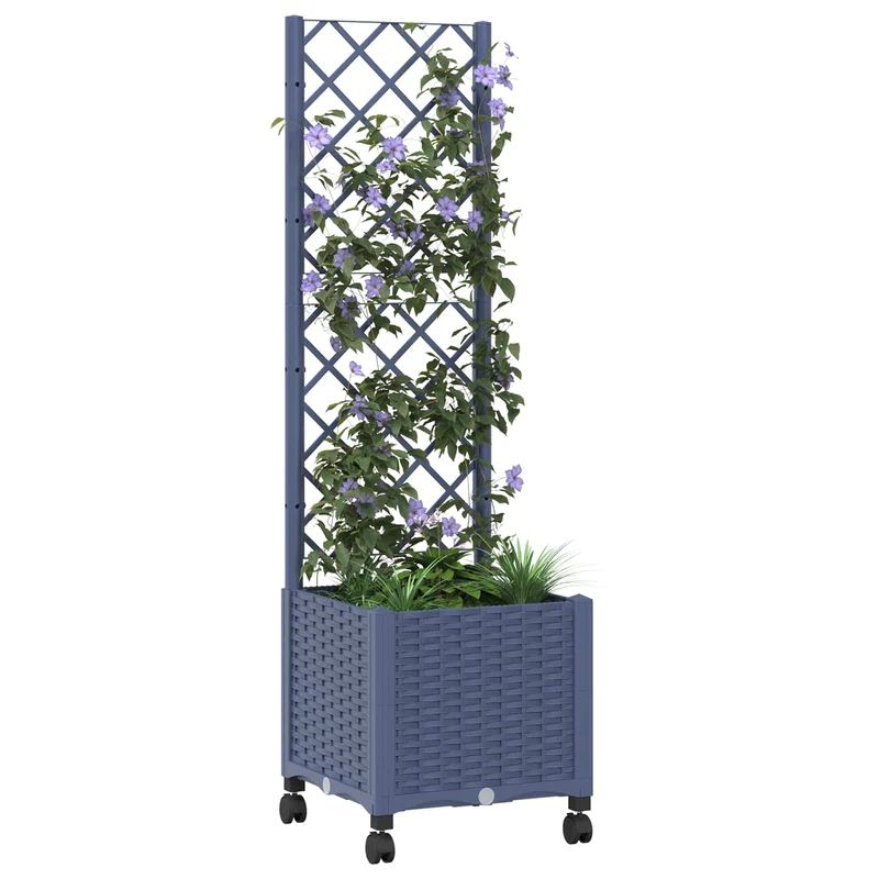 Jardinera Con Enrejado Y Ruedas Gris Azulado 40 X 40 X 146 Cm
