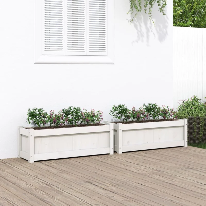 Jardineras De Exterior 2 Unidades Madera Maciza De Pino Blanco