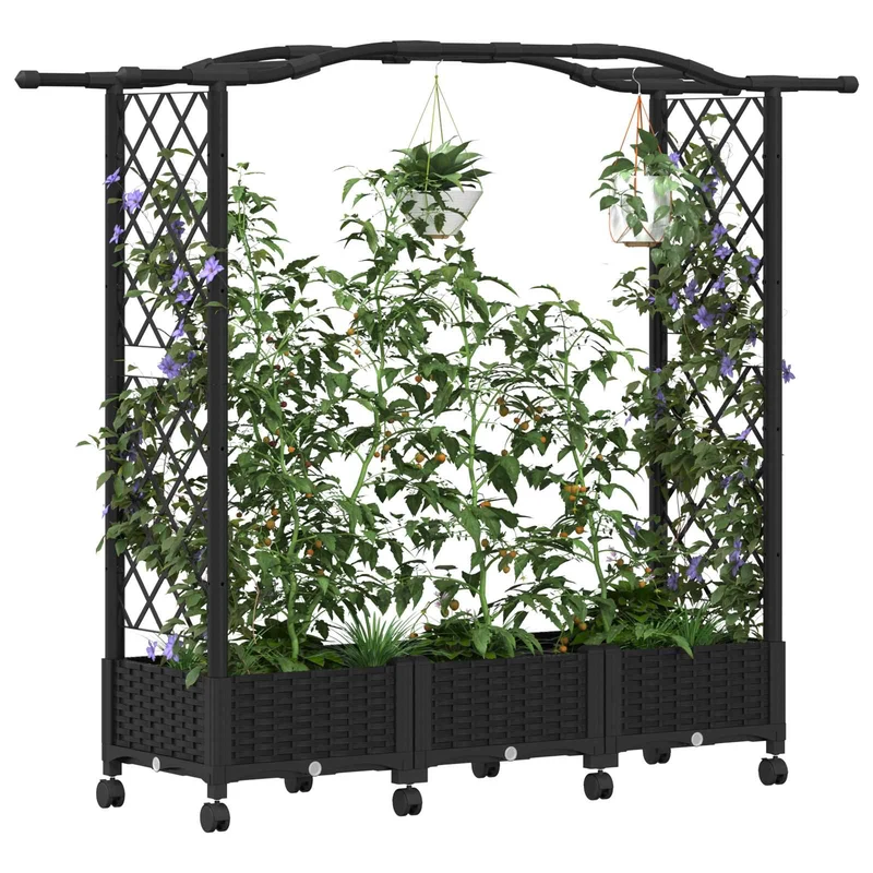 Cama Elevada Con Trellis Y Techo Negro 169 X 40 X 129 Cm Pp