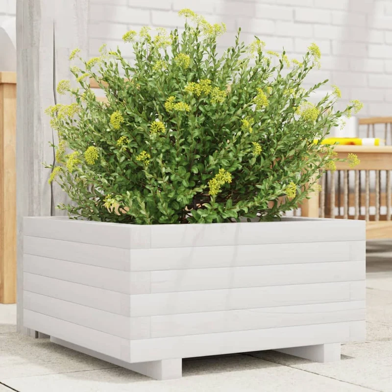 Jardinera De Madera Maciza De Pino Blanco 50x50x26,5 Cm