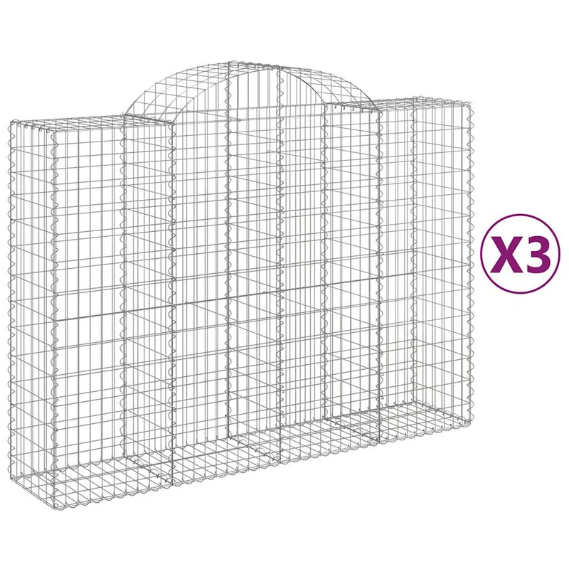 Cestas De Gaviones 3 Uds Forma De Arco Hierro 200x50x140/160 Cm
