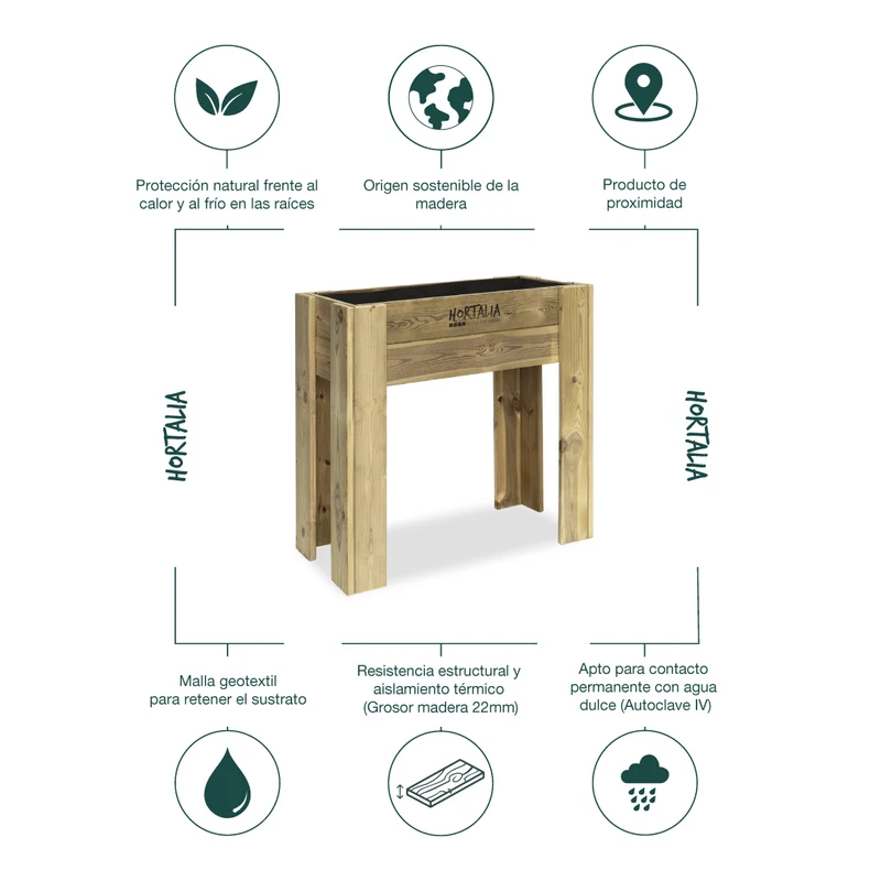 Mesa De Cultivo Elevada De Madera Tratada 80x40x80 Cm Gardenbrico S80 Hortalia